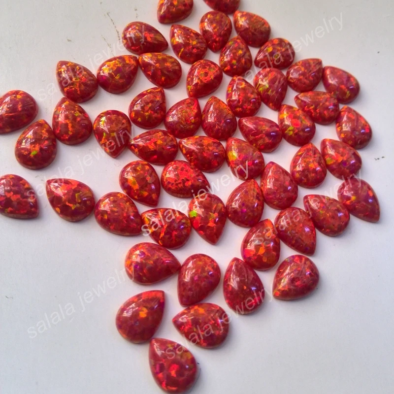 

100pcs /lot Free Shipping 8x10mm Synthetic pear cabochon Opal , flame red Pear Cabochon Opal