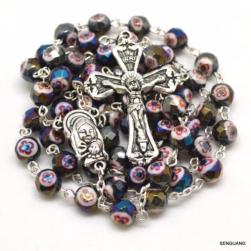 Святого католического граненые стеклянные бусины красный синий желтый зеленый