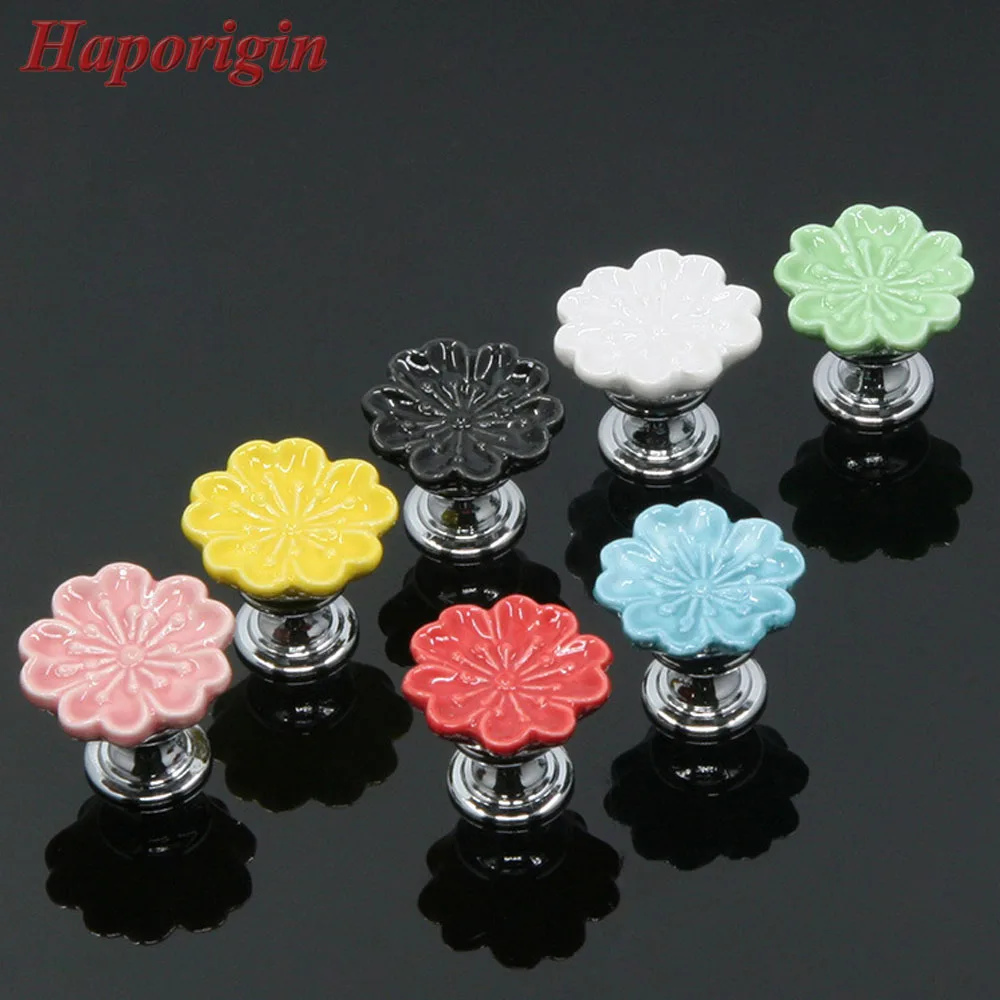 

5x Orchid Ceramic Kitchen Cabinet Drawer Knobs Porcelain Creative Kids Bedroom Wardrobe Handles Furniture Dresser Cupboard Pulls