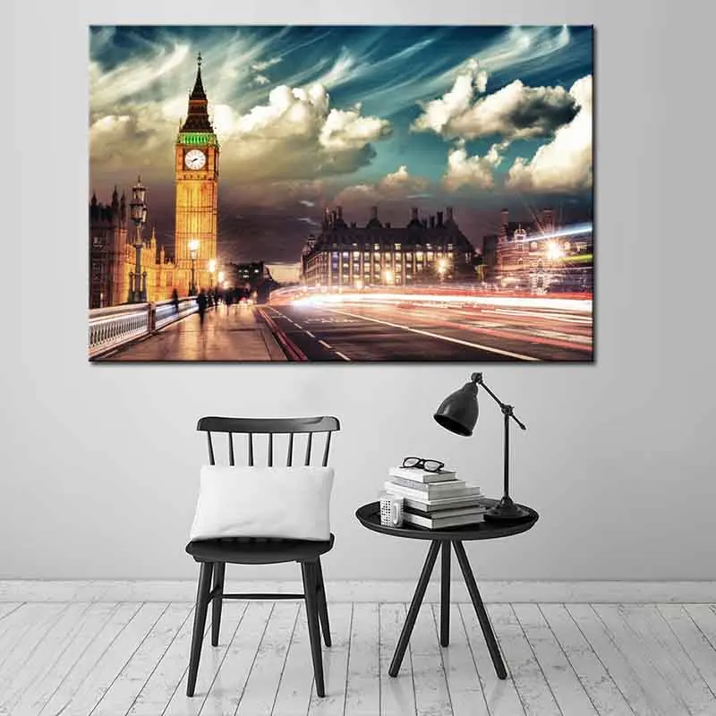 British Big Ben Canvas Print Painting Modern Beautiful Night Landscape Clock Tower Wall Art Pictures For Living Room Decor 1Pcs | Дом и сад