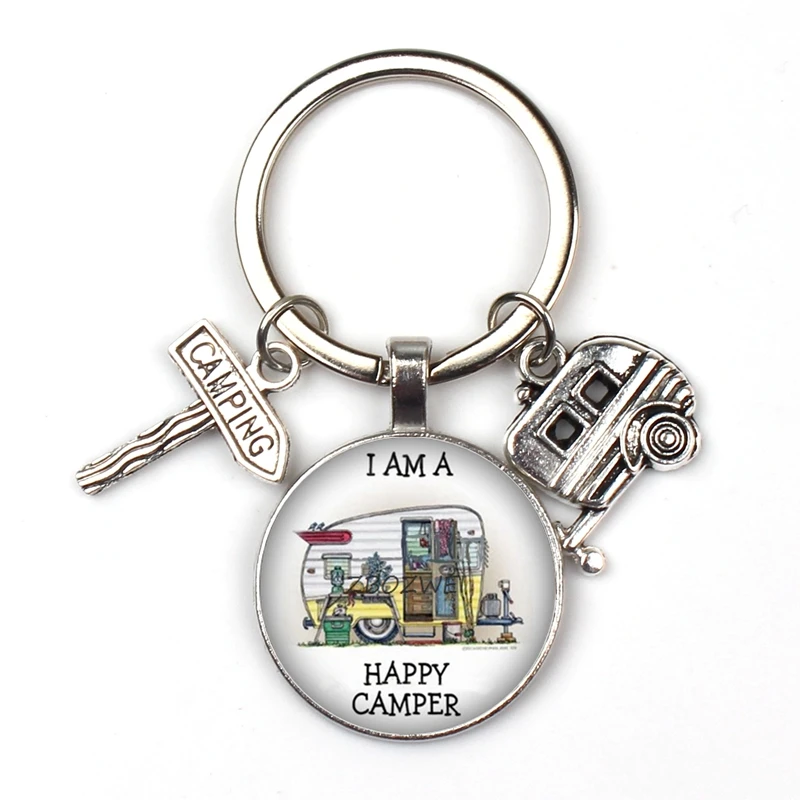 Счастливый Отдых милые туристический автомобиль я лагерь camper ключ дорожный знак брелок со стеклянным кабошоном путешественник цепочка для ключей «богиня»;