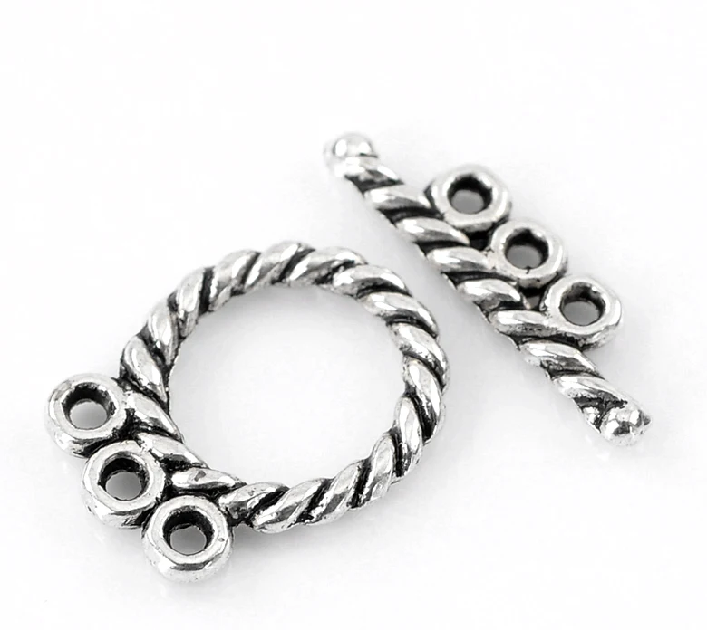 

Zinc metal alloy Toggle Clasps Round Antique Silver Color Stripe Pattern 16mm x12mm(5/8"x4/8")18mm x5mm(6/8"x2/8"),8 Sets