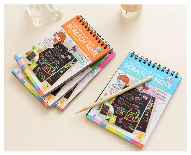 10*14cm Drawing Note Board Paper Scraping Painting Drawing Education Toys Scratch art paper Cartoon Magic Colorful Toys for kids