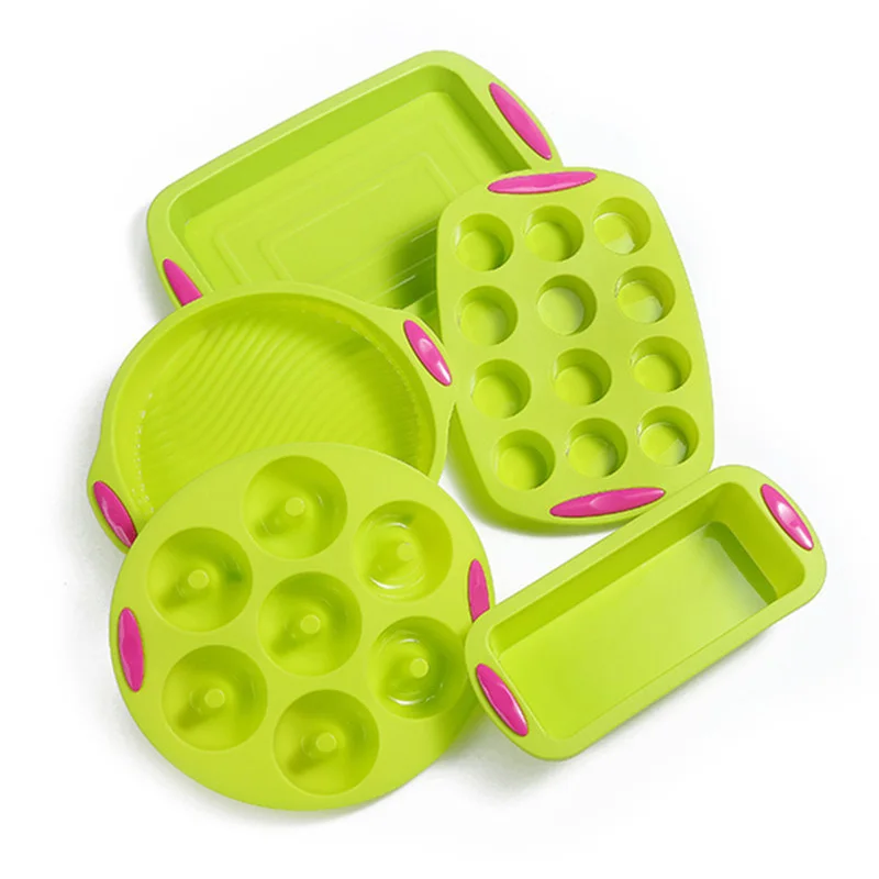 5PCS-green mold 5 шт. 9 дюймов силиконовая форма для выпечки в молд, аксессуары для выпечки тостов форма для пончиков и форма для хлеба Кухня инструмент Аксессуары - Цвет: 5PCS-green mold
