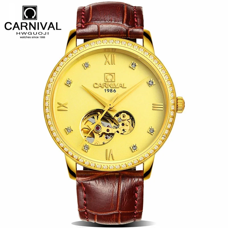 Ультратонкие tourbillon Мужские часы карнавал автоматические часы мужские MIYOTA кожаный ремешок сапфир Водонепроницаемые модные механические часы