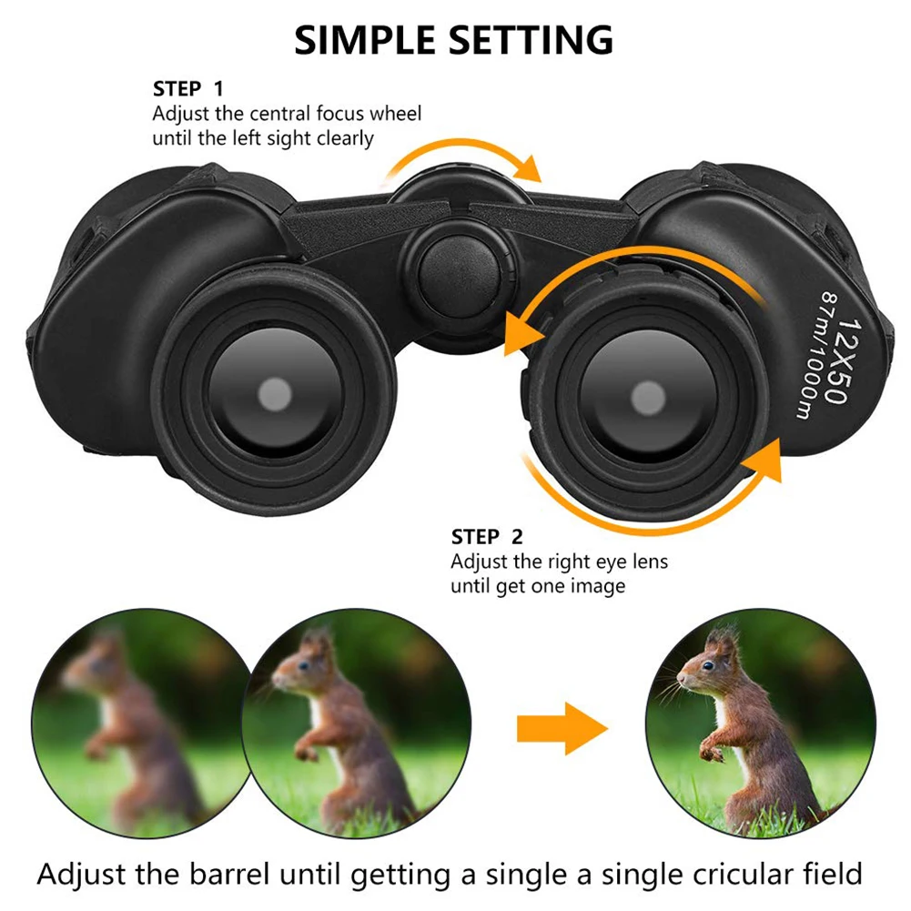 Путешествия Увеличительное 12x50 оптическое наблюдение за птицами Компактный