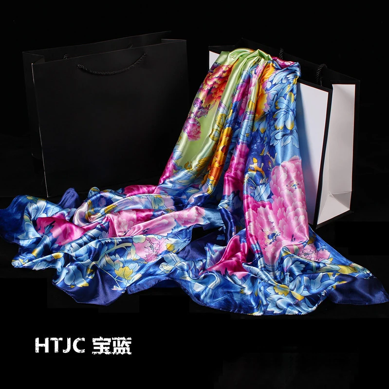 Женский атласный шарф из искусственного шелка винтажный с цветочным принтом