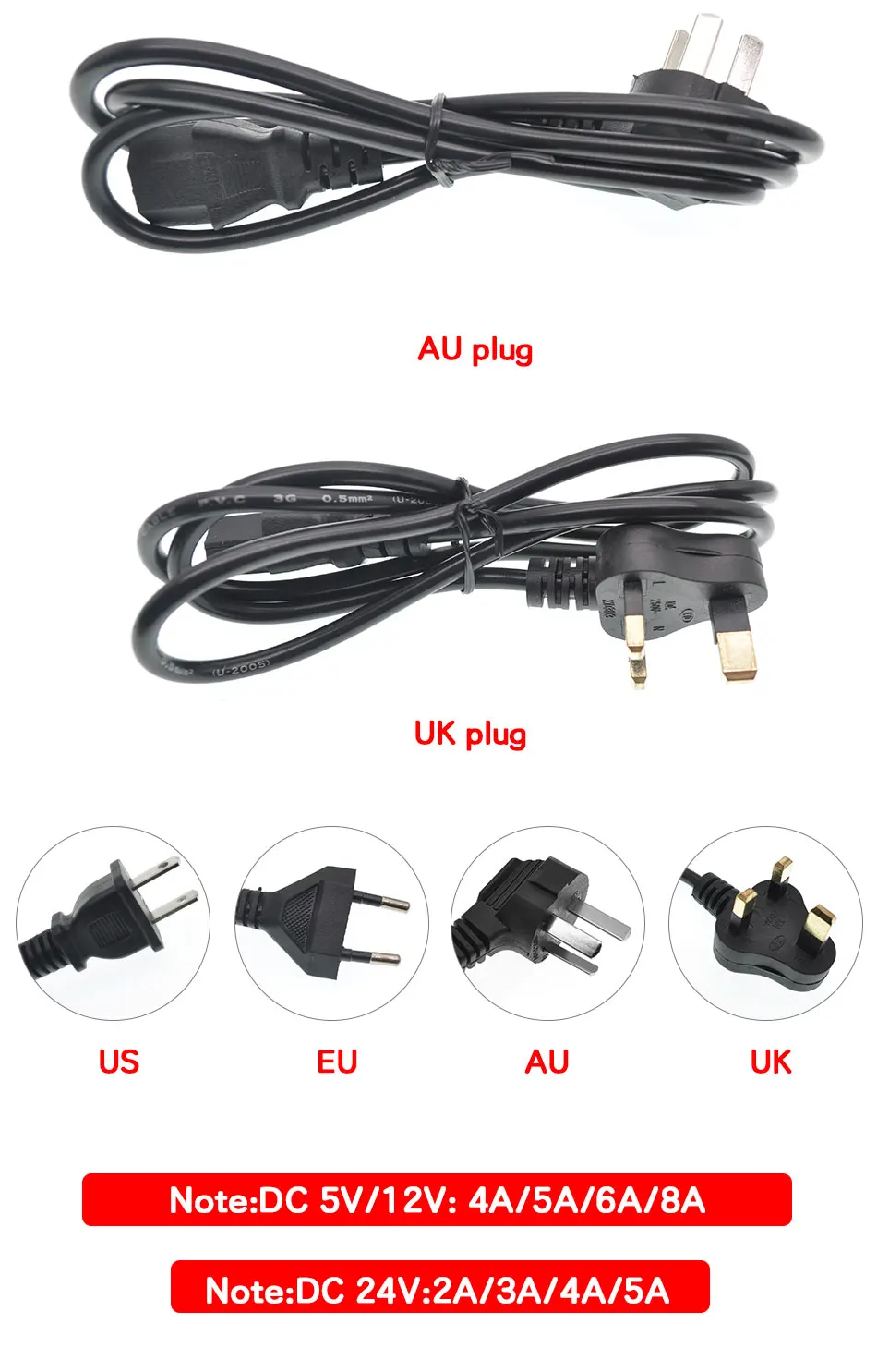 Трансформатор освещения AC110V 220V к DC 5V 12V 24V адаптер питания зарядное устройство 1A 2A 3A 4A 5A 6A 8A источник питания EU US AU UK Plug