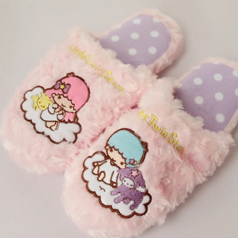 Персонажи Little Twin Stars тапочки по мотивам мультфильмов зимние теплые шлепанцы без задника с открытыми пальцами домашняя обувь из мягкого плюша; мягкие игрушки милые домашние тапочки; подарки для любого пола