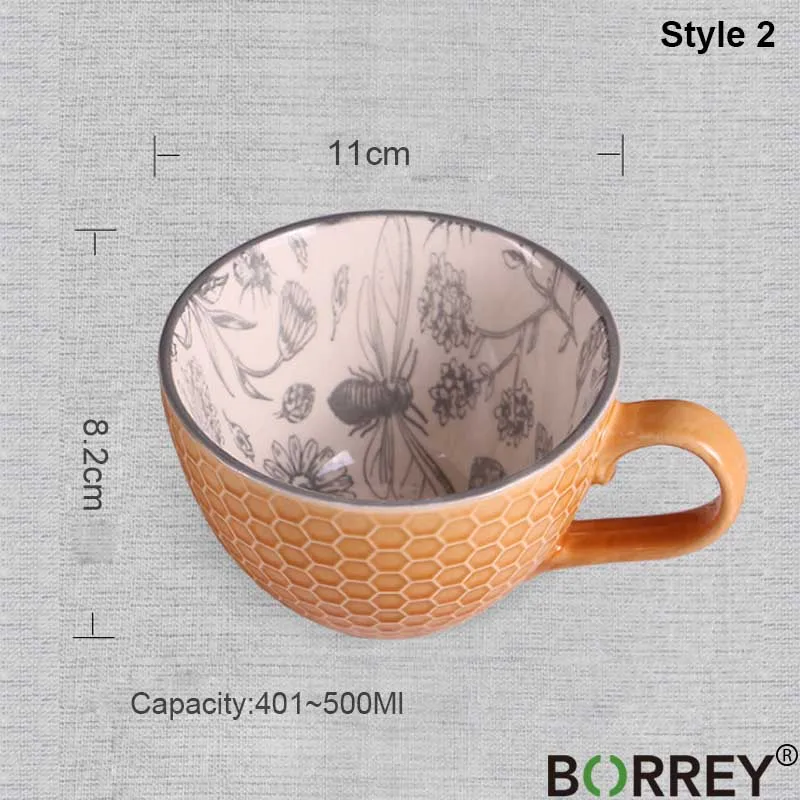 Style 2 BORREY, китайская фарфоровая чайная чашка, Керамическая ручная роспись, кофейная чашка, Офисная чайная чашка, кофейная кружка с тиснением, кофейная кружка, кружка для молока, чайная чаша - Цвет: Style 2