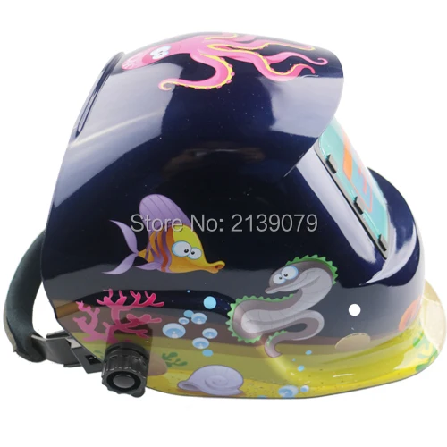 Сварочная маска на солнечных батареях с мультипликационным рисунком авто