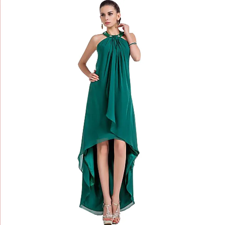 Лидер продаж 2020 модные темно-зеленые асимметричные вечерние платья шифоновые