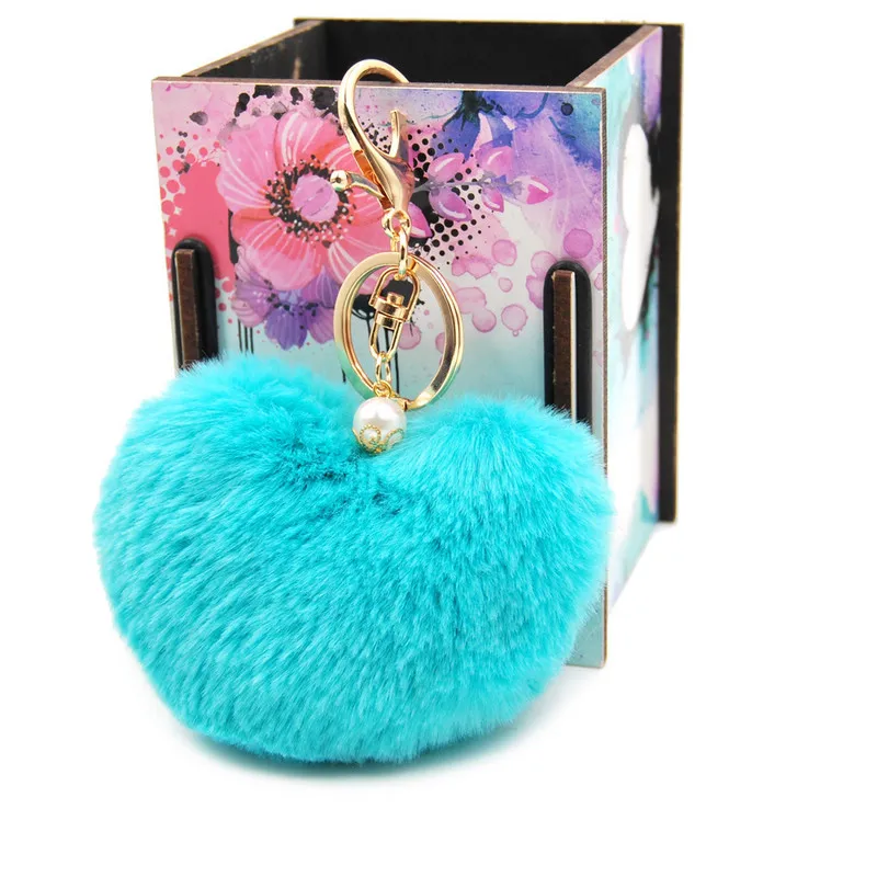 Фото Модный пушистый брелок в виде сердца из искусственного меха кролика рекс помпон брелок для женщин брелок для сумок мужской брелок для ключе... №5