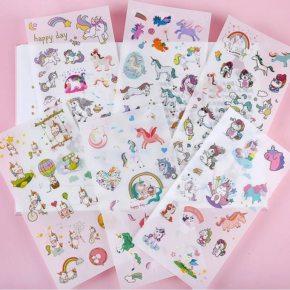 6 листов/уп Kawaii Наклейки единорога проклееные этикетка телефон Тетрадь дневник