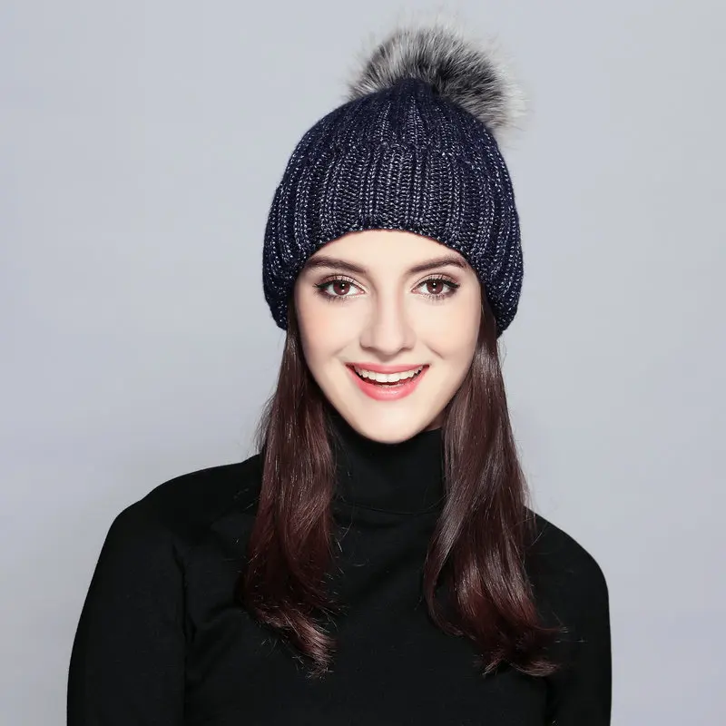 Вязаный шерстяной Лыжная Шапка кэжуал с помпоном gorros толстые однотонные цвета