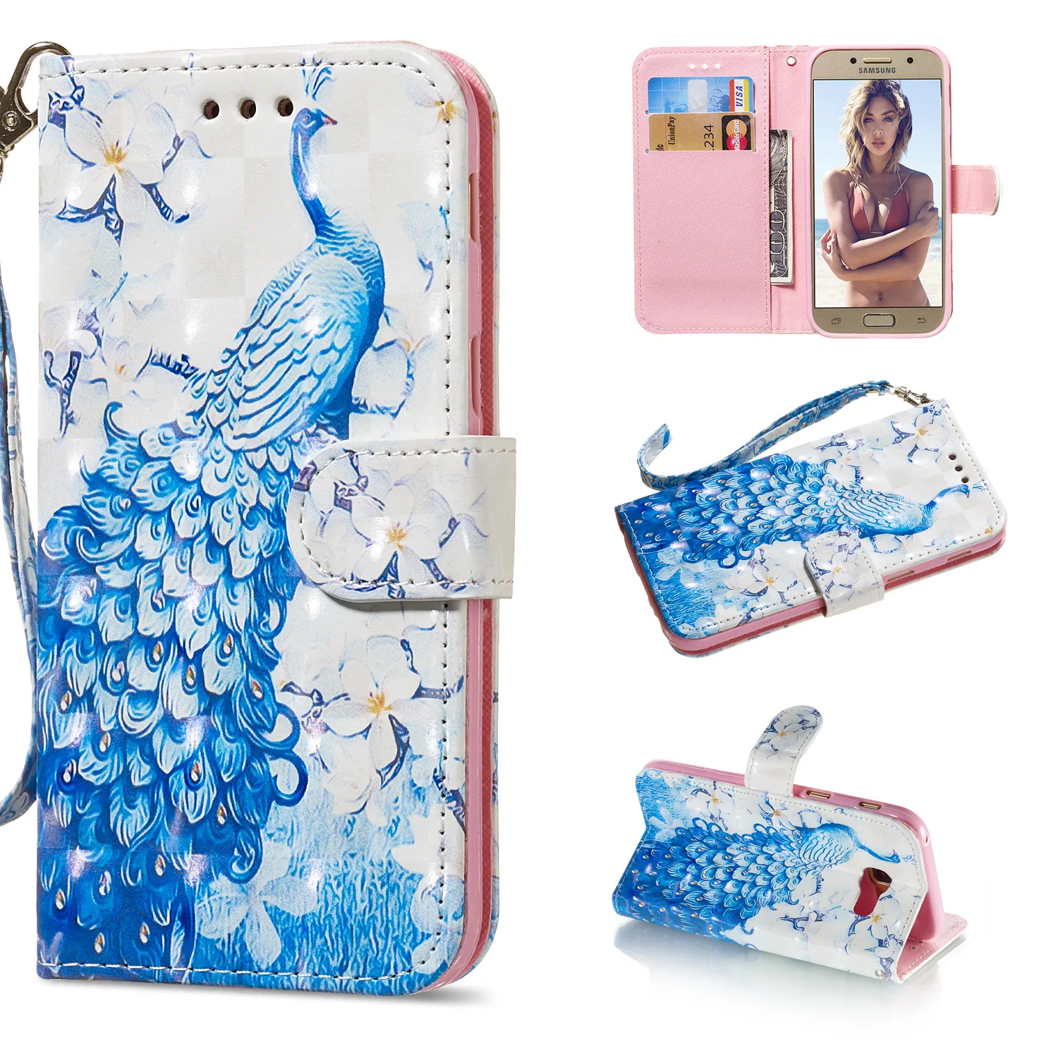 Кожаный флип-чехол с бумажником Wolf для Samsung Galaxy A6 A8 J4 J6 Plus Note 9 8 A7 2018 J5 J7 A5 2017 S7 S8 S9 S10