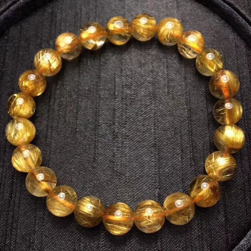 8 мм натуральный золотой Rutilated Кварц титана стрейч хрустальные бусины браслет |