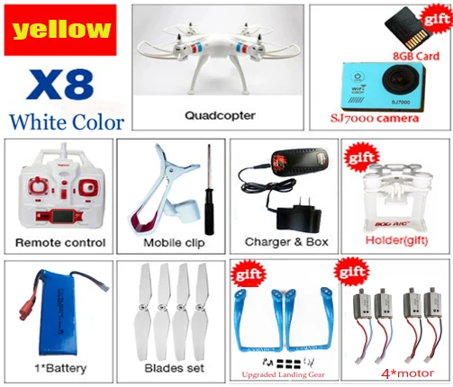 Cymarc VS SYMA X8C X8W 2,4G 6-осевой Квадрокоптер Радиоуправляемый Дрон FPV SJ7000 14MP с 1080p Full HD профессиональные камеры Wi-Fi Дрон VS SYMA X8G - Цвет: yellow