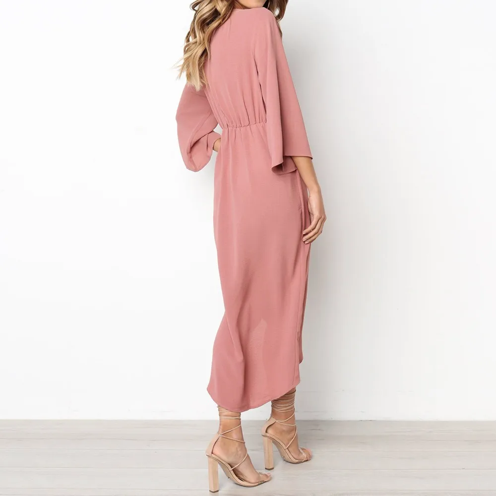 Летнее платье для женщин повседневное однотонное с асимметричным подолом и