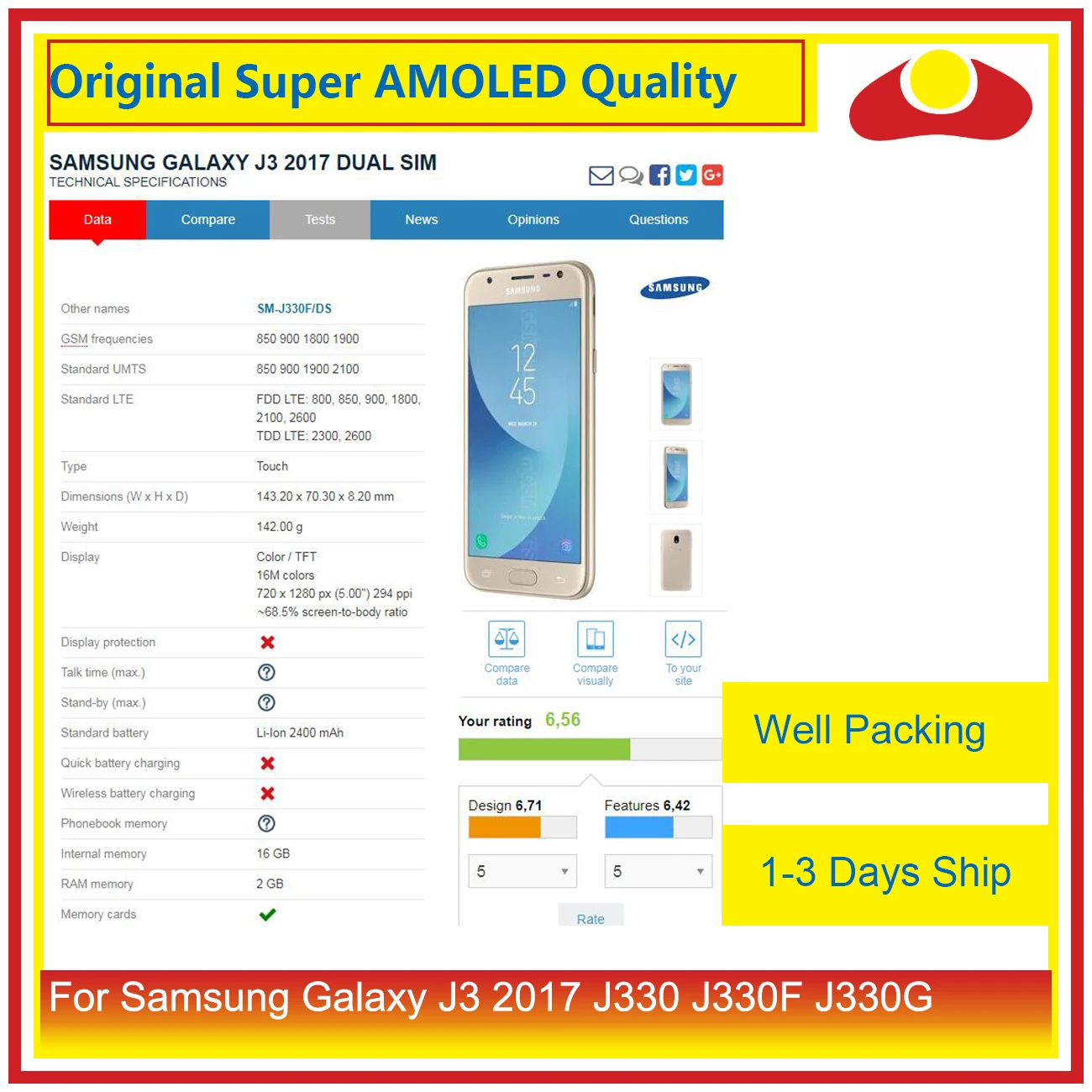Для Samsung Galaxy J3 J330 J330F SM-J330F корпус батарея Дверь задняя крышка чехол Корпус J330 Замена