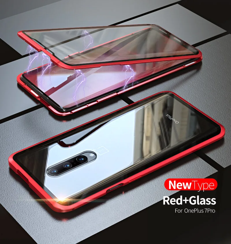 Роскошный магнитный металлический чехол для Oneplus 7 Pro, переднее стекло, двойное стекло, защита экрана OnePlus7pro Oneplus7 360, полное покрытие