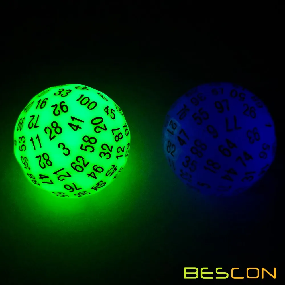 Bescon супер нефритовые Светящиеся в темноте многогранные кости 100 сторон, светящиеся D100 штампы, 100 сторонний кубик, светящиеся D100 игровые кости