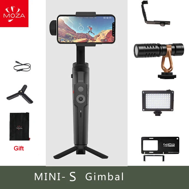 ad L Mic Light adapt MOZA мини S мини-S 3-осевой портативный монопод с шарнирным замком для телефона стабилизатор для iPhone 8 Gopro hero 7 6 5 YI экшн-камер PK dji osmo mobile 2 - Цвет: ad L Mic Light adapt