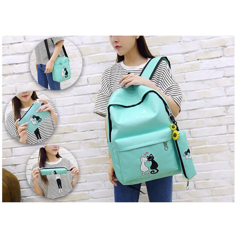 2017 холст Рюкзаки для подростка Обувь девочек 4 шт./компл. Для женщин школы