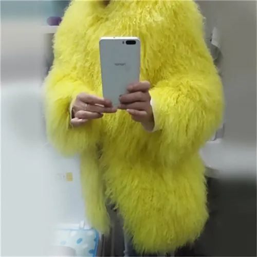 Yellow Милан Роскошные Дизайн Wholeskin ягненка Мех Пальто и пуховики Для женщин натуральная ягненка Мех куртка зима теплая овец Мех длинные пальто женское пальто - Цвет: Yellow