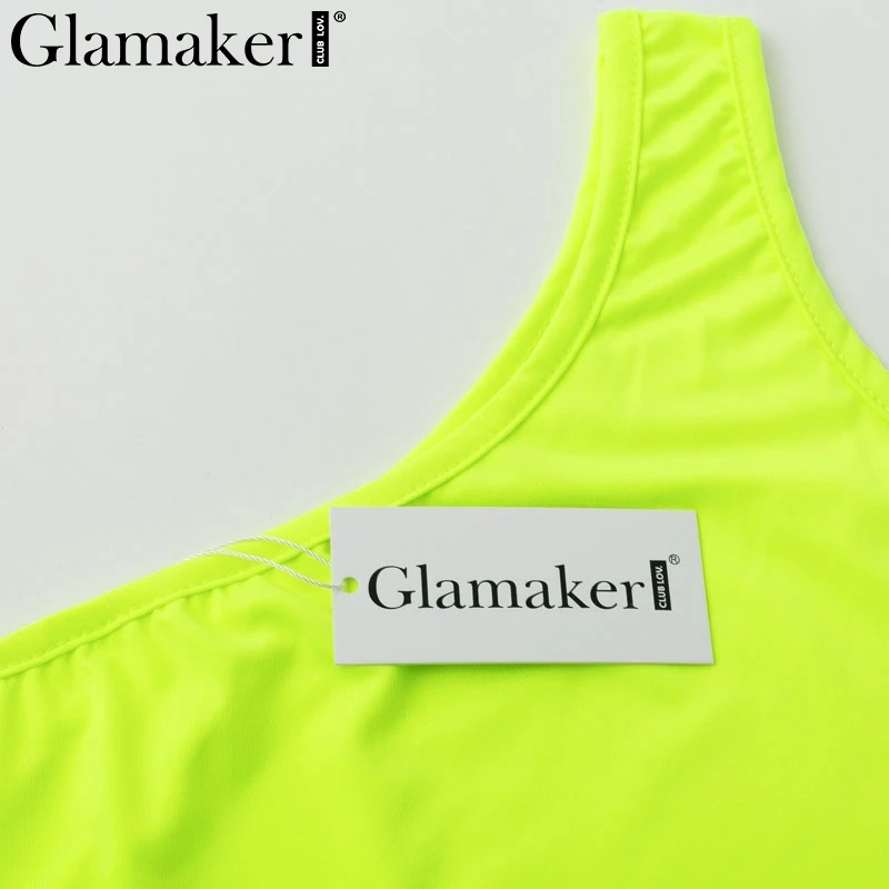 Glamaker, неоновое длинное платье на одно плечо, 2 шт., женское облегающее Клубное платье миди, летнее сексуальное укороченное платье размера плюс, нестандартные платья