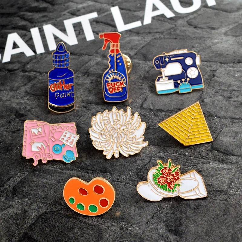 Creative fashion enamel brooch flash paint pyramid detergent sewing machine badge men and women denim shirt pin jewelry | Украшения и