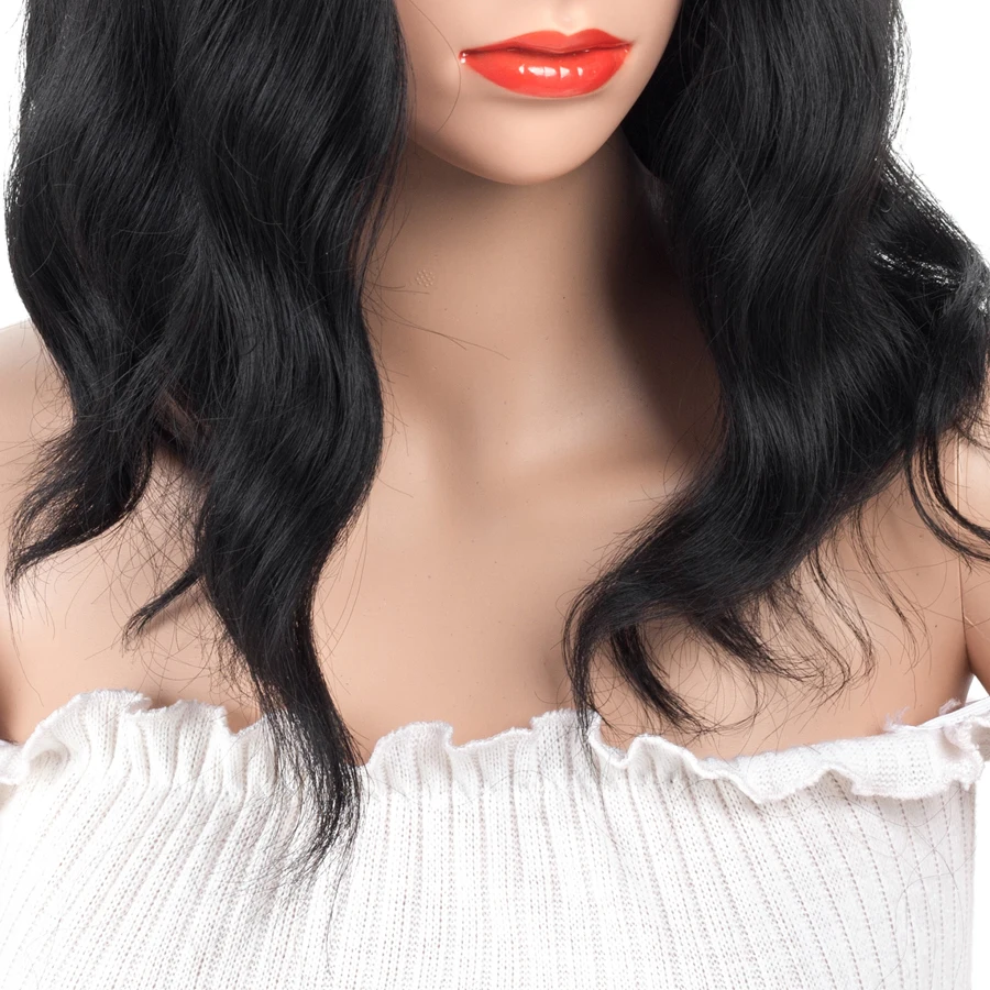 ELEGANT MUSES 16inch Synthetic None Lace Hair Black Color Short Bob Wig No Glueless Heat Resistant Body Wave Wigs For Women | Шиньоны и