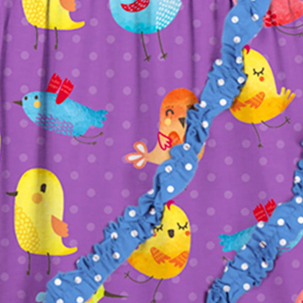 Sunshine Swing Purple Chidren Girl A-line Dress Long Sleeve Cartoon Bird Printed Kids Princess Clothing | Детская одежда и обувь