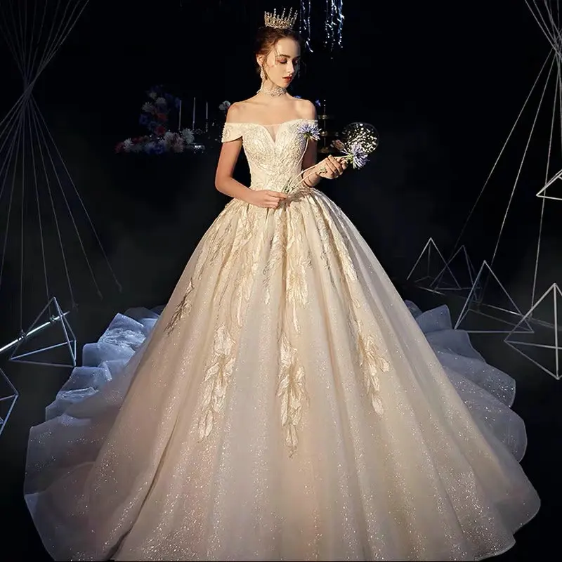 Аманда дизайн vestido de novia desmontable с открытыми плечами кружева аппликации блестящее свадебное платье