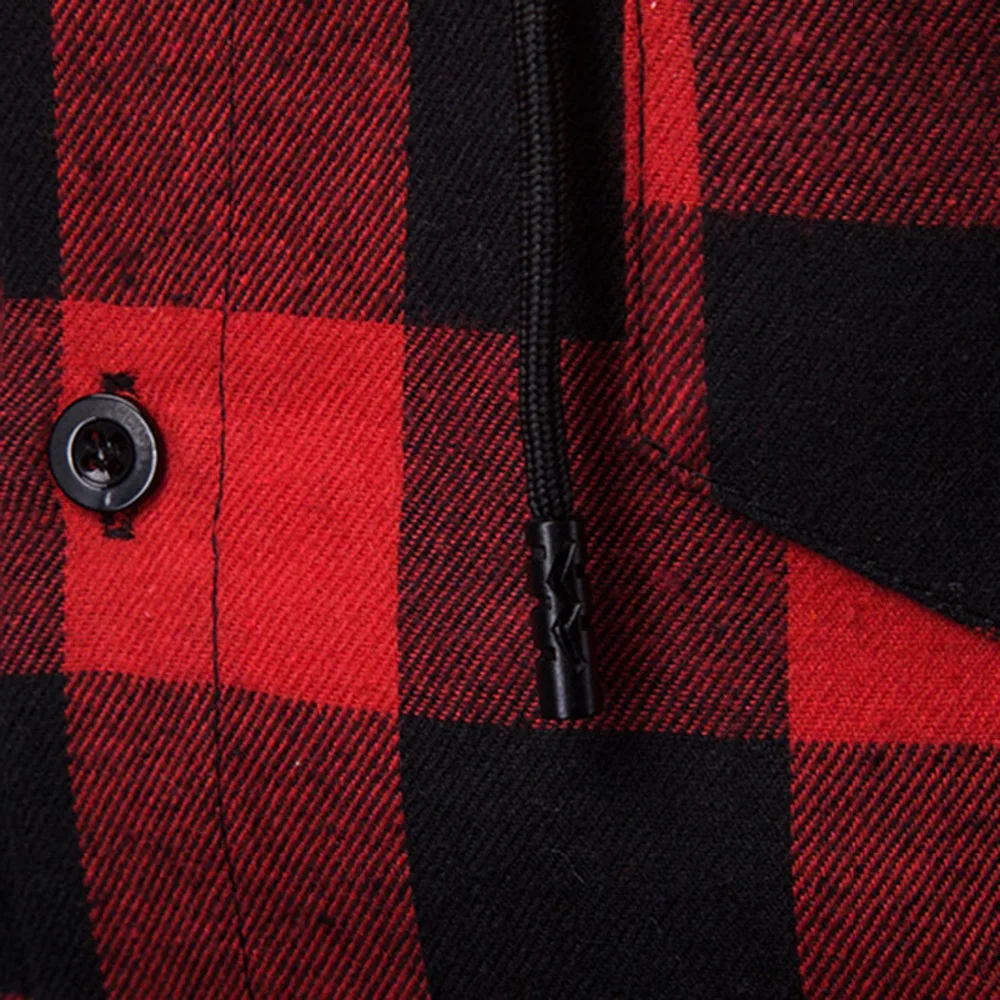 Новая модная мужская стильная повседневная клетчатая рубашка с капюшоном на