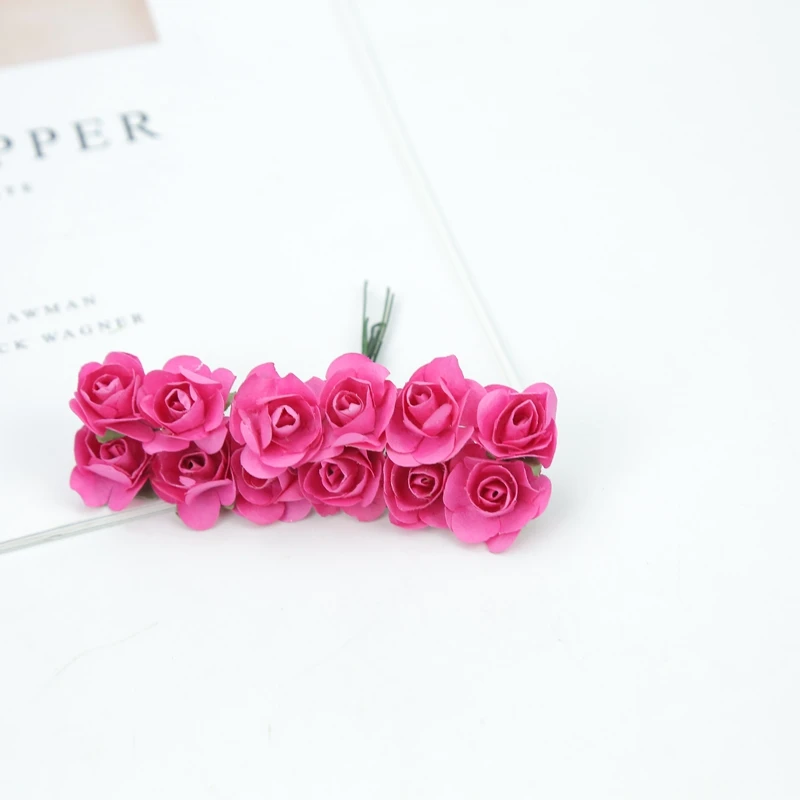 rose red 36 шт/144 шт Поддельные бумажные цветы искусственные растения декоративные цветы для скрапбукинга diy Рождественский венок Подарочная коробка домашний декор - Цвет: rose red