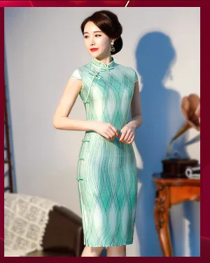 Sheng Коко Женская Полосатая сетка Qipao традиционный ченсам китайское платье решетки Восточная Ципао вечерние длинные Qi Pao платья