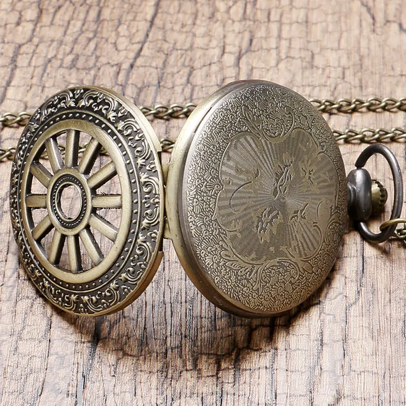 

Quartz Pocket Watch Bronze Roman numerals Golden Dial Vintage Watches For Men Women Hollow Chain Arabic Numerals Gifts