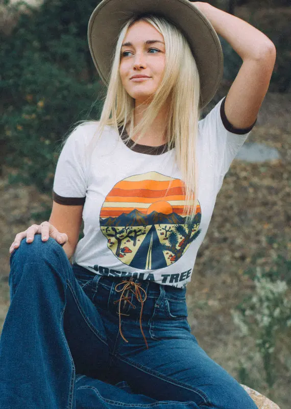 Женская летняя повседневная футболка с принтом пустыни и заката короткими