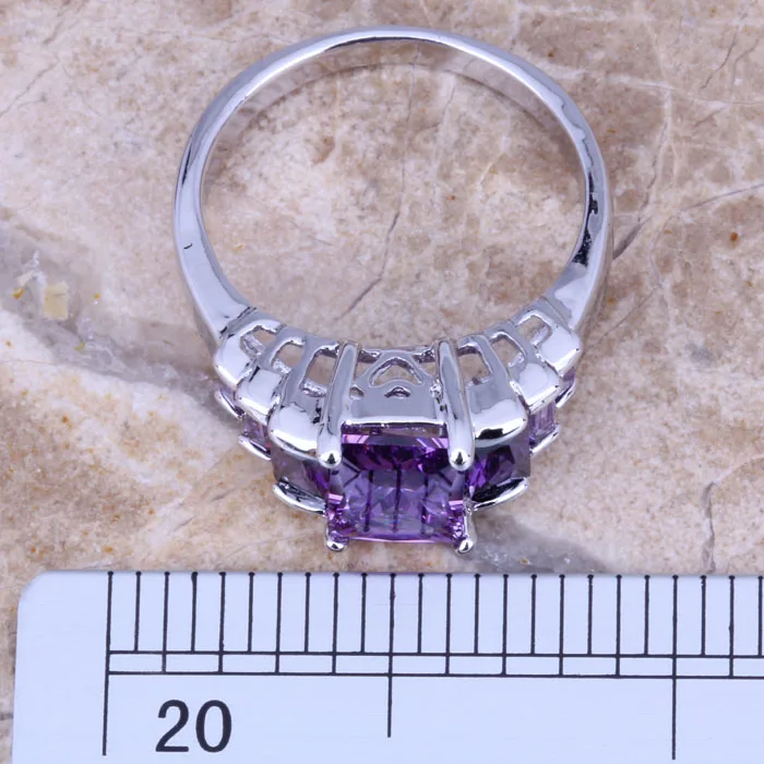 Королевский Прямоугольник Фиолетовый фианит посеребренное женское Ювелирное