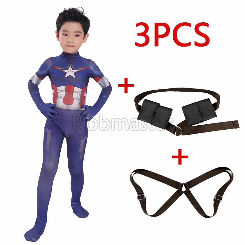 Clothes Strap Belt Newest Children Avengers Endgame Captain America Cosplay Costume for Boys Superhero Zentai Bodysuit Suit Jumpsuits Full Set - Цвет: Clothes Strap Belt