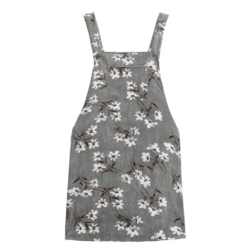 Women Retro Corduroy Skirt Summer Autumn Spring Winter Suspender Overall A Line Skirt Female Floral Jumpsuit Brace Skirts - Цвет: 7073 gray floral