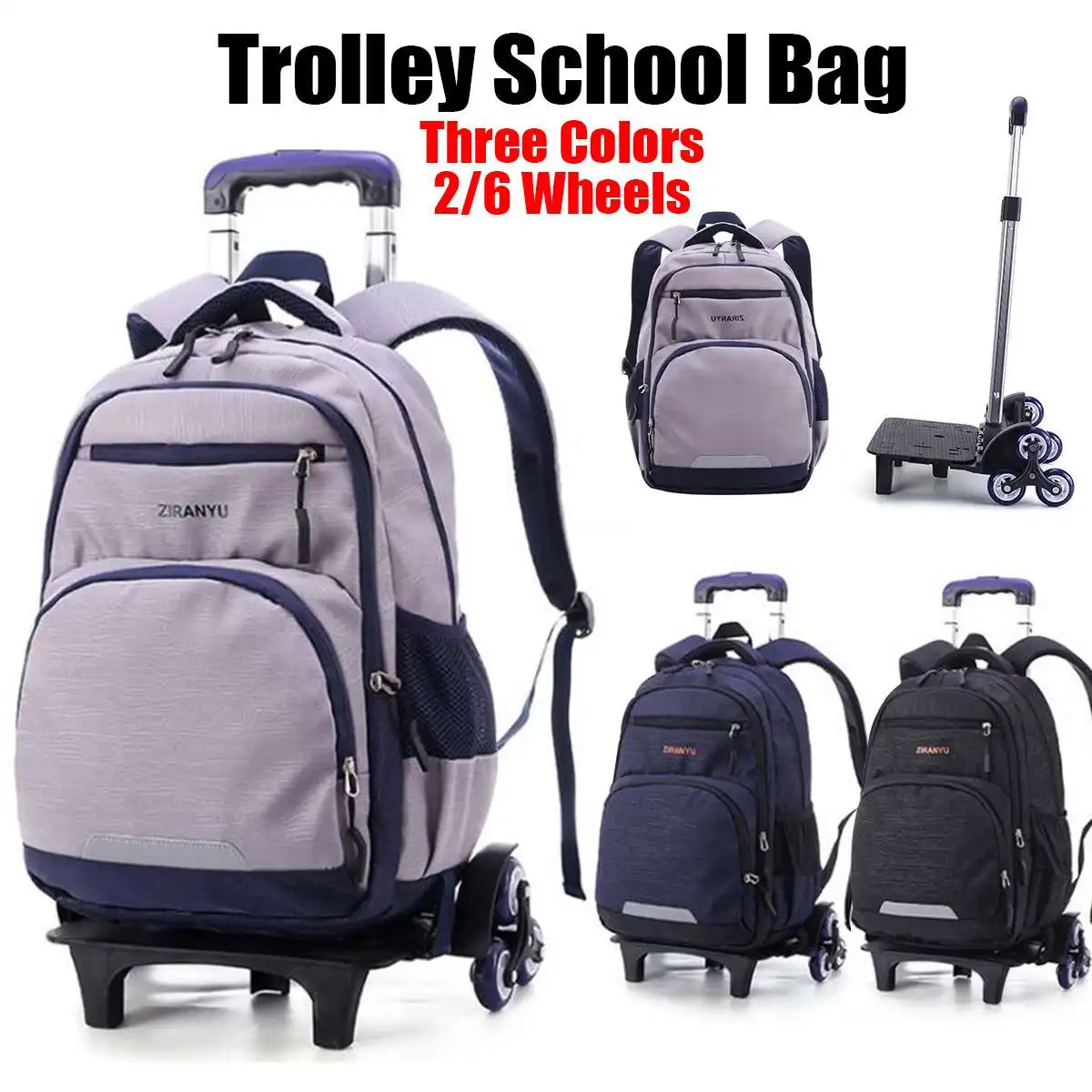 Nylon Removable Men travel Bags for Boys Waterproof Trolley Backpack Teenager 2/6 Wheeled Bag Bookbag Travel Bags Back to school