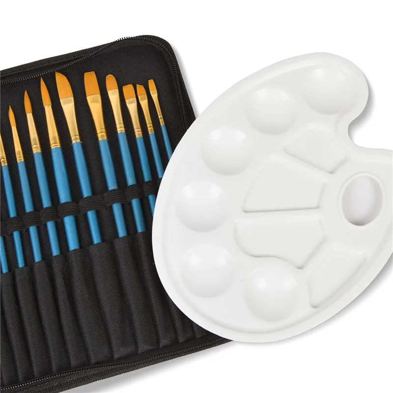 Набор нейлоновых кистей для рисования волос CONDA 12 шт. с палитрой акварельная