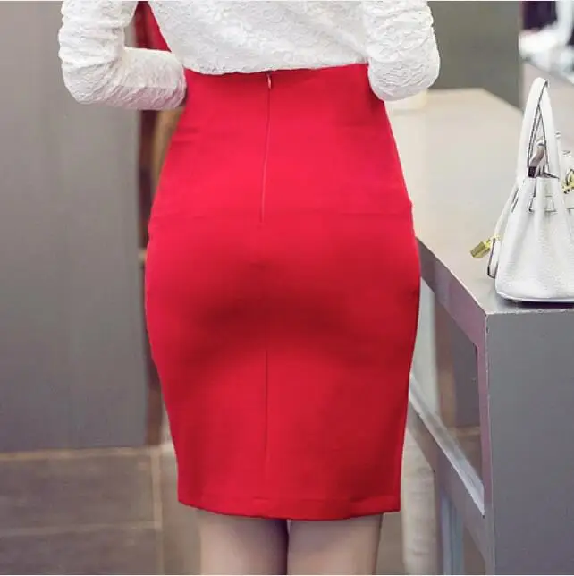 Женские офисные юбки модные до колена с высокой талией Женская облегающая
