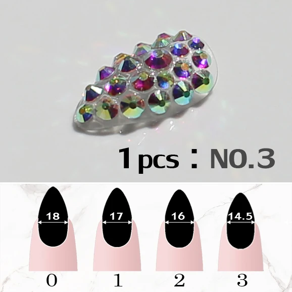 1pcs-NO.3 AB Стразы Bling Nail Art накладные короткие остроконечные мягкие Поддельные шпильки ногти полное покрытие готовой продукции 1 шт - Цвет: 1pcs-NO.3