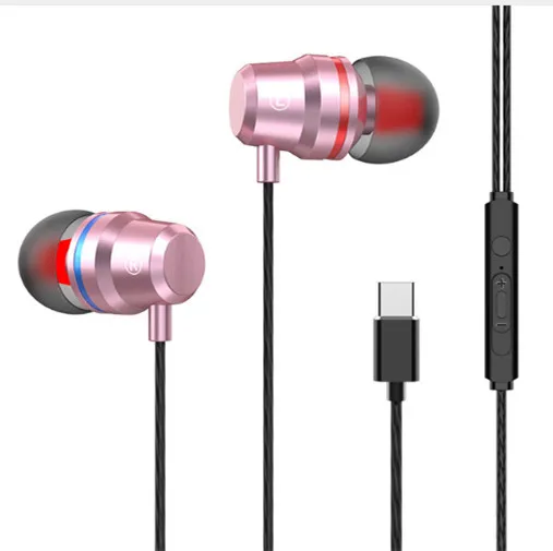GutsyMan проводные наушники usb type C вкладыши для наушников с микрофоном стерео гарнитура наушники для samsung Xiaomi huawei компьютер - Цвет: Type-C RoseGold