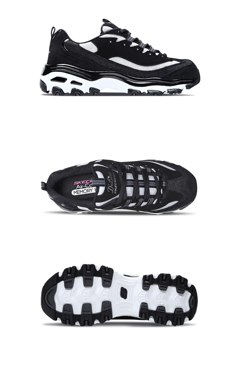 Skechers/Женская обувь D'lites; нескользящая подошва; дышащая обувь на шнуровке; Женская Удобная обувь для бега; 11929-BKW