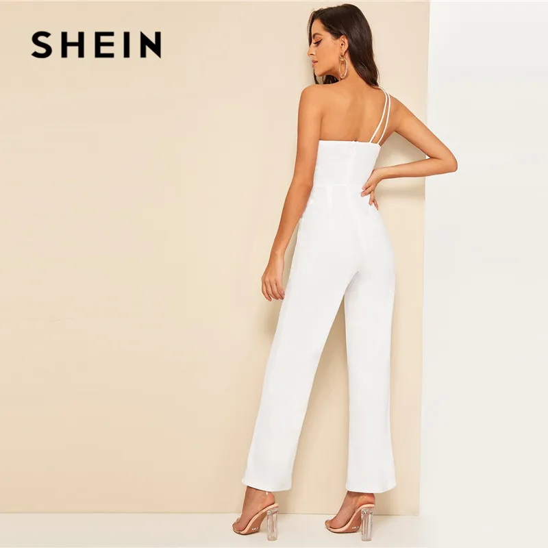 SHEIN Широкий Комбинезон На Одно Плечо Женский Элегантный Комбинезон С Высокой Талией