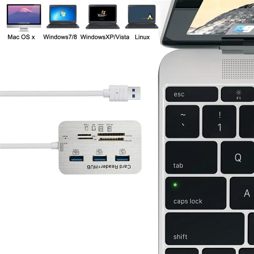3 порта Алюминиевый USB 1 концентратор комбо с MS SD M2 TF мульти в кард ридер порт
